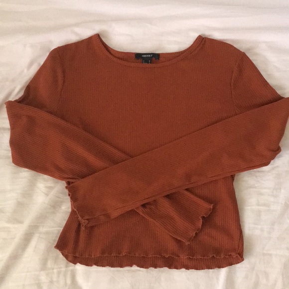 burnt orange lettuce hem long sleeve - Picture 3 of 3